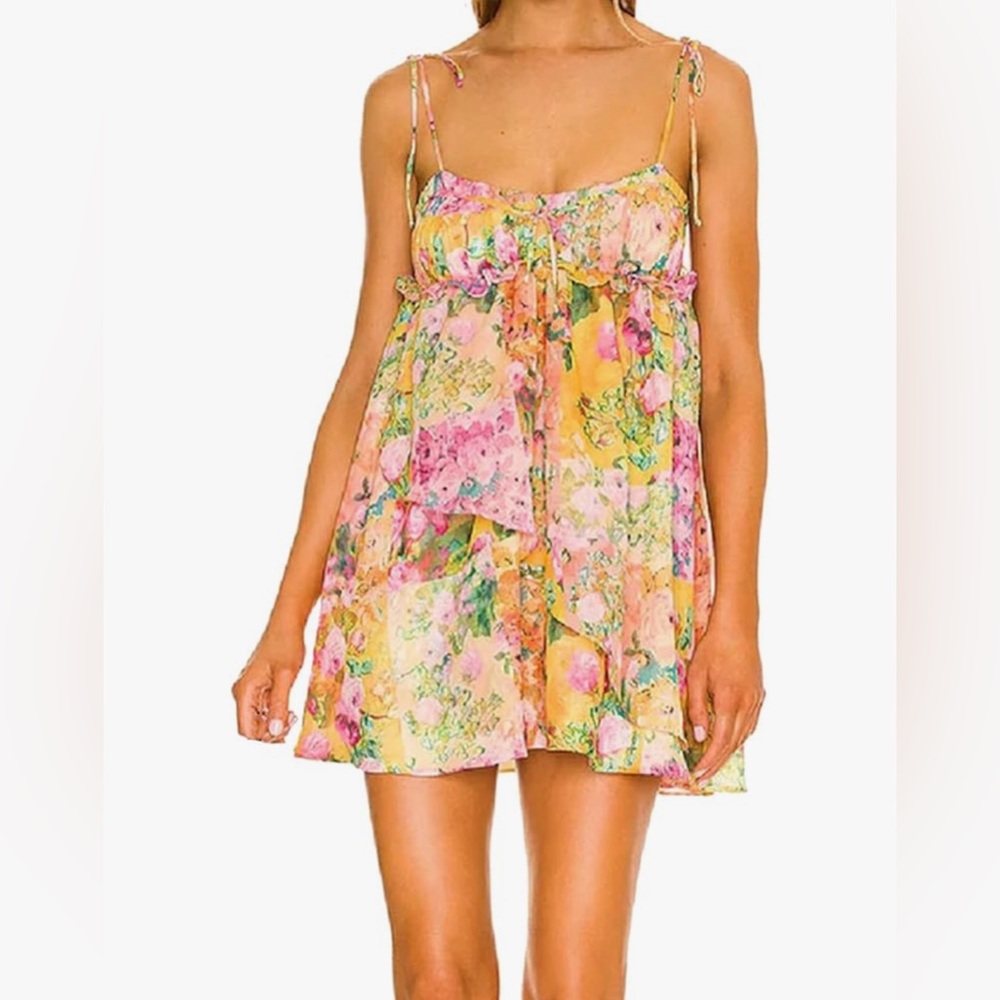 Floral Mini Dress with Tie Straps Boho Y2K Summer Dress Size small